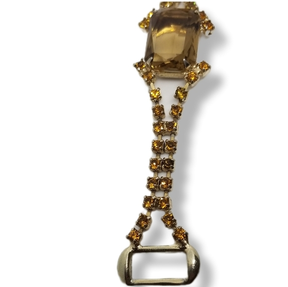 VINTAGE 1950s SPARKLING AMBER COLOR AUSTRIAN CRYSTAL & GOLDTONE BRACELET - Picture 6 of 12
